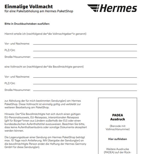 vollmacht für hermes paket shop|Hermes vollmacht formular pdf.